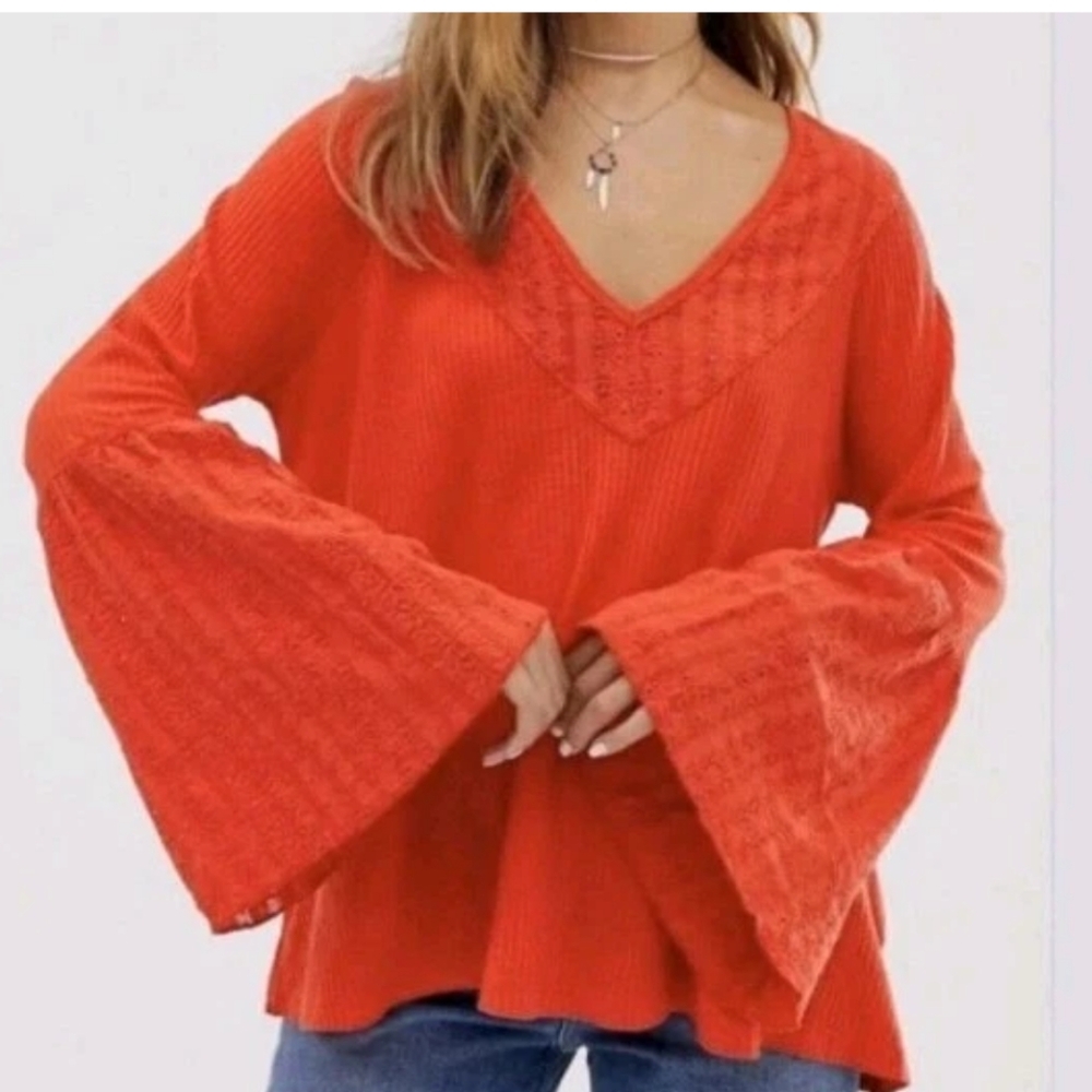 Free People Parisian Nights Blouse Med Eyelet Flare Bell Sleeves Pirate Nwt
